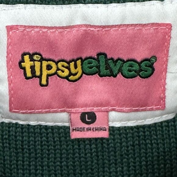 Tipsy Elves Ugly Christmas Sweater Santa Pouring‎ Milk Size Large Green Red - Picture 8 of 9